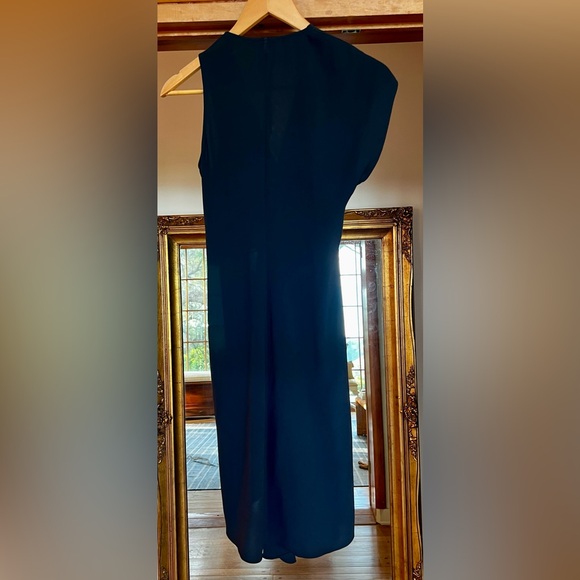 Halston Heritage navy asymmetrical front drape dress with belt size 4 or S Halston Heritage navy asymmetrical front drape dress with belt size 4 or S